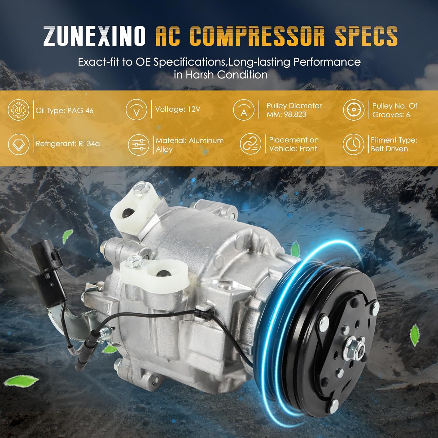 A/C Compressor Air Conditioning Compressor w/Clutch Compatible with Mitsubishi Lancer Outlander 2.0L 2.4L 2009-2016, Replace Part No. 7813A212 7813A229 7813A350 7813A365
