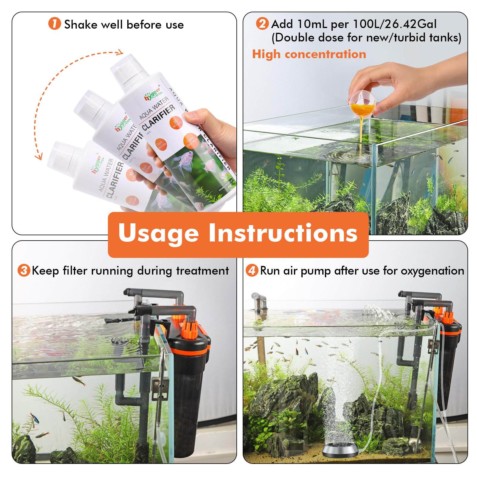 hygger Clarificateur d'eau pour aquarium, pour aquarium, eau douce et salée, 1000 ml