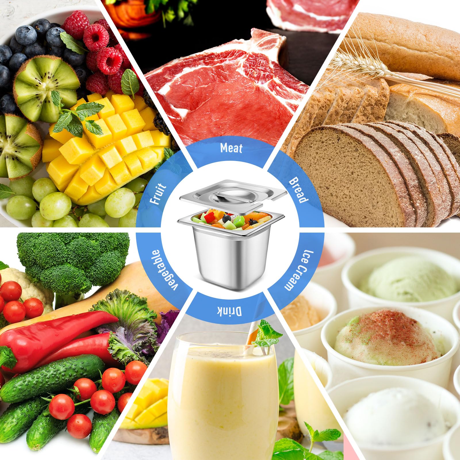 Maxcheck 12 Pcs Stainless Steel Hotel Pan with Lids 1/6 Size Chafing Steam Table Pan Catering Pans with Notched Cover Commercial Stackable Metal Steamer Pan for Buffet Party Storage Food (5.9 Inch)