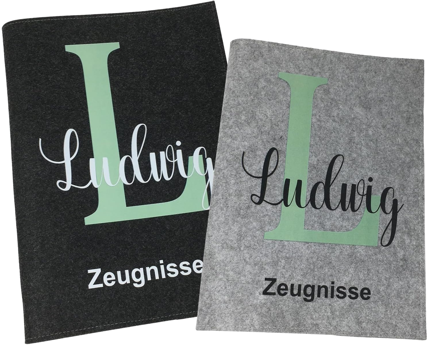 Zeugnismappe mit Namen - Mädchen und Jungen - Personalisiert Filz A4 Buchstabe Mint - Dokumenten Urkunden Mappe Kinder - Hefter Zeugnisse - Sichtbuch