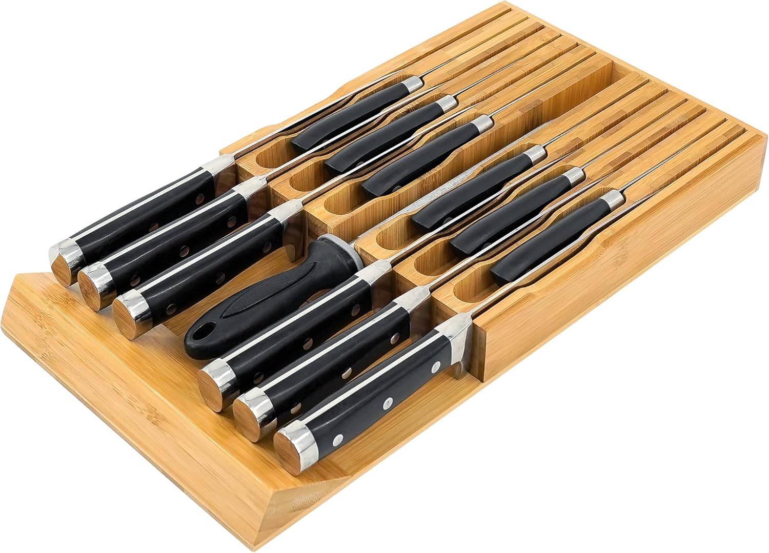 VaeFae Bamboo Knife Drawer Organizer, Knife Drawer Organizer Insert, Kitchen ...