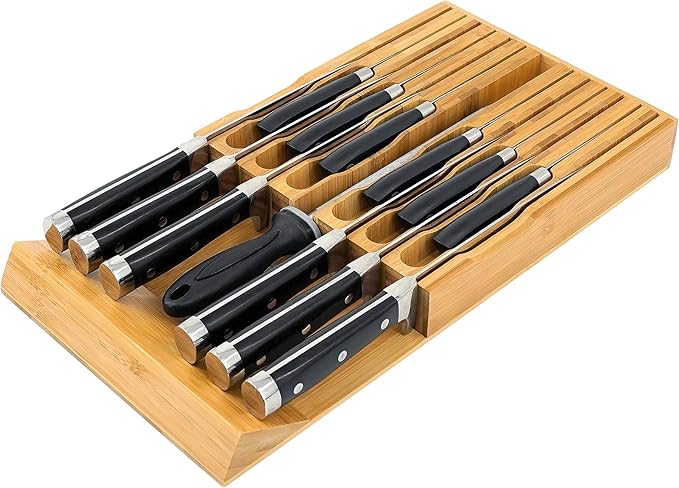 VaeFae Bamboo Knife Drawer Organizer, Knife Drawer Organizer Insert, Kitchen