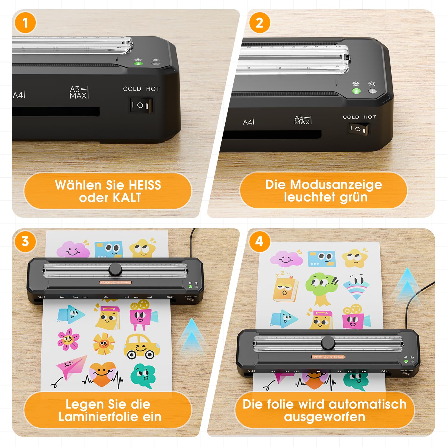 Cenova Laminiergerät A3, 4 in 1 Laminiergerät mit 10 Laminierfolien für A3/A4/A5/A6, Heiß und Kalt Laminiergerat Set mit Papierschneider und Eckrunde