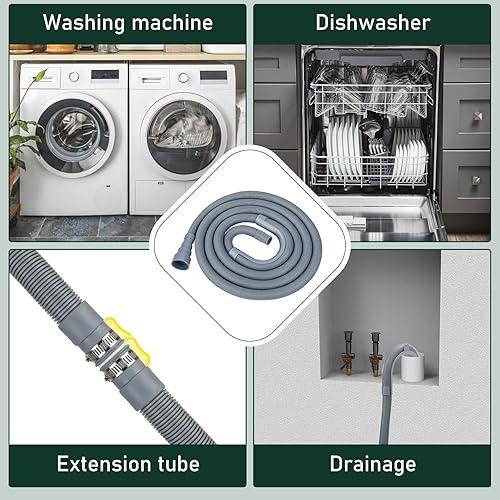 Miniatura 5 de Flehomo Kit de extensión flexible de manguera de drenaje para lavadora, manguera de drenaje universal corrugada para lavavajillas con 1 soporte de