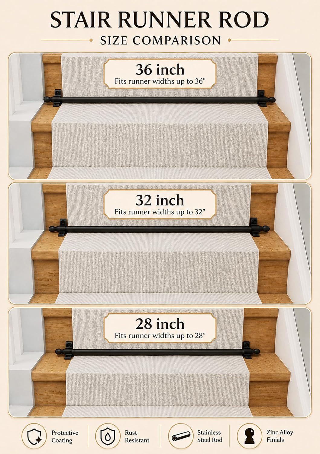 Stair Rods for Runner Up to 28" Wide, 13 Pack Stair Carpet Rods