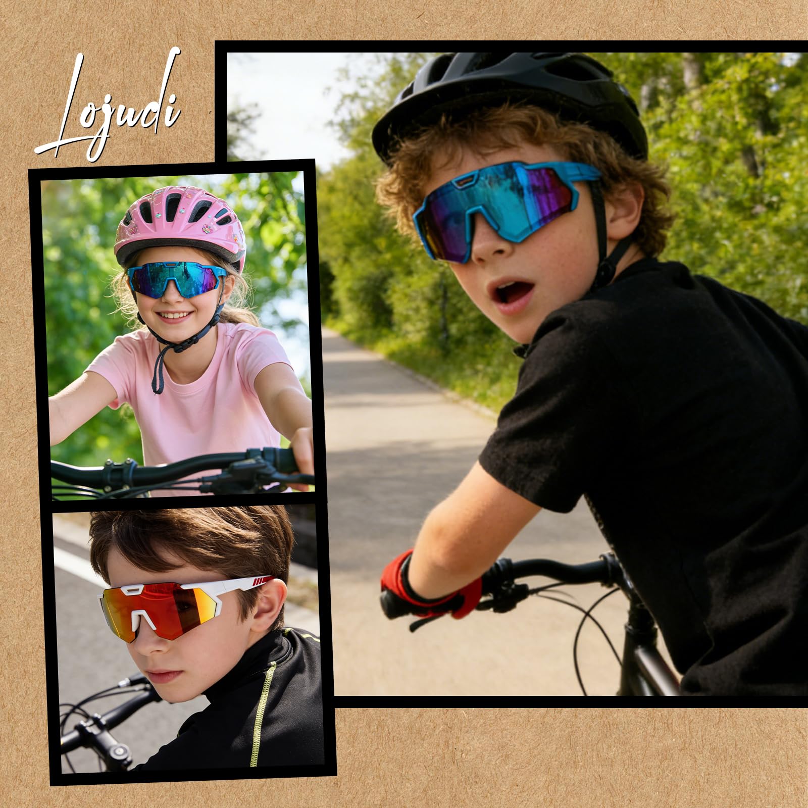 Lunette de Soleil Enfant - Sport Monture légère en TR90 avec protection UV Cyclisme Cricket Ski Course à pied vtt Lunettes de soleil Garçon Fille