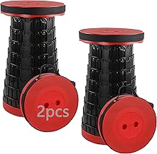 2pcs Lightweight Folding Chair, Maximum Load Capacity 215kg/470pound, 7 Adjustable Heights, Folding Stool for Hiking, Fishing, Travel, Barbecue, Garden, Outdoor, Indoor Red