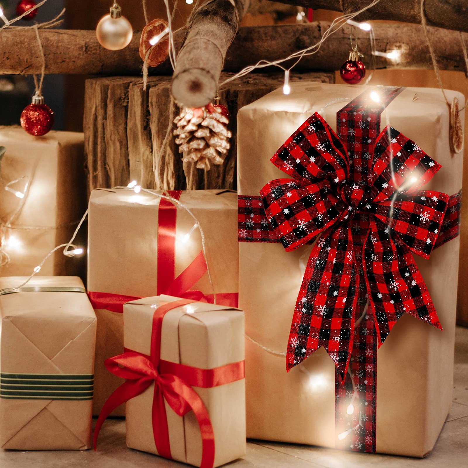 Fivebop 3 Rollen Kerst Bedrade Lint Kerstboom Lint Jute Lint Voor DIY Kransen Slingers Ambachten 2,5 x 5,5 Yard (3 Stks-Khaki