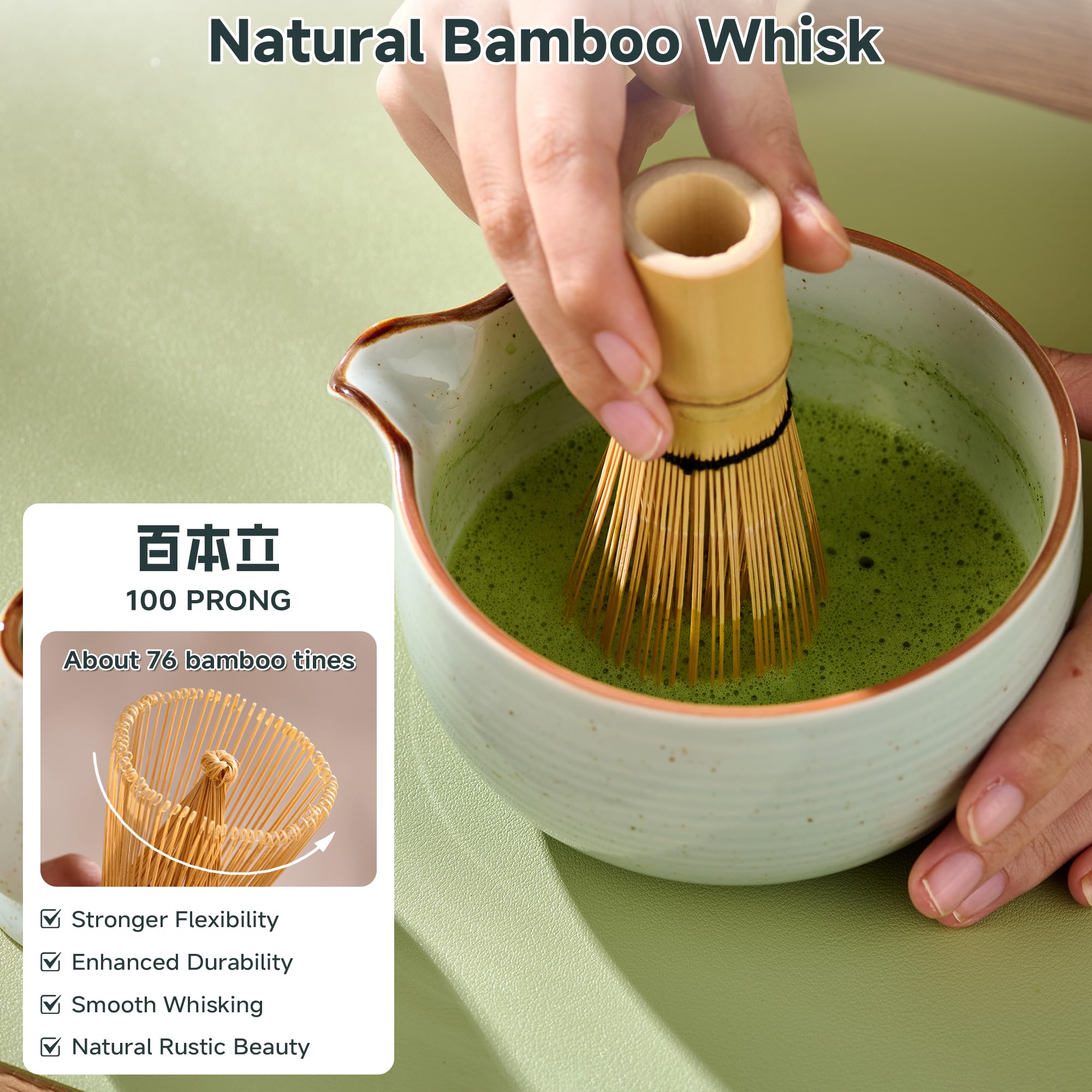 ComboJoy Matcha Whisk Set, Complete Matcha Kit with Bowl, Bamboo Whisk & Holder, Scoop, Sifter, Glass Cup with Lid & Straw, Ice Cube Tray – Matcha Gift Set for Matcha Lovers