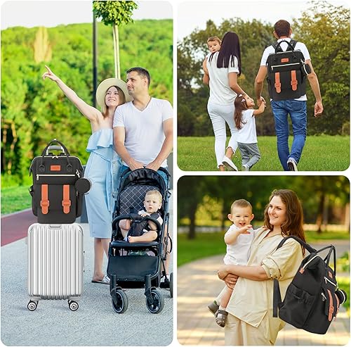 Miniatura 9 de PIIOSER Mochila para pañales con bolsa de hielo, Negro -, Grande, Bolsa de pañales MochilaBolsa de Bump Enfriador de leche maternaBolsa de pañales