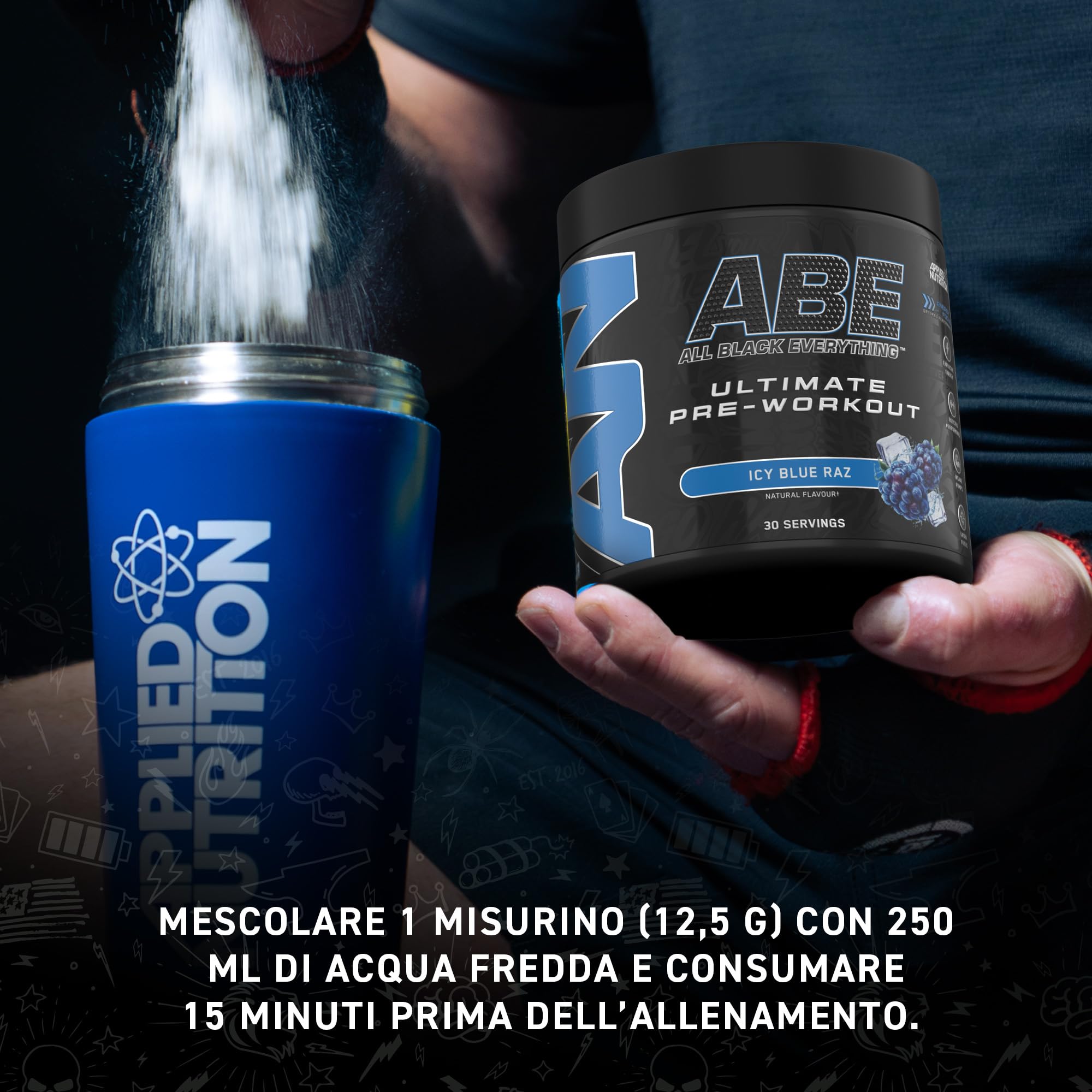 Applied Nutrition ABE All Black Everything Pre Workout Powder Energy, Performance fisica con citrullina, creatina, beta alanina, caffeina, Vitamina B complex, 315 gr, 30 porzioni (Strawberry Mojito)
