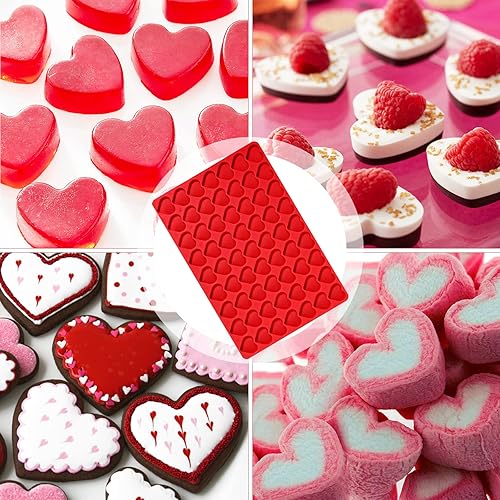 Miniatura 2 de Webake Lindo molde de corazón, 63 cavidades, molde de silicona para caramelos, chocolate, bandeja para hornear para golosinas caseras, día de San