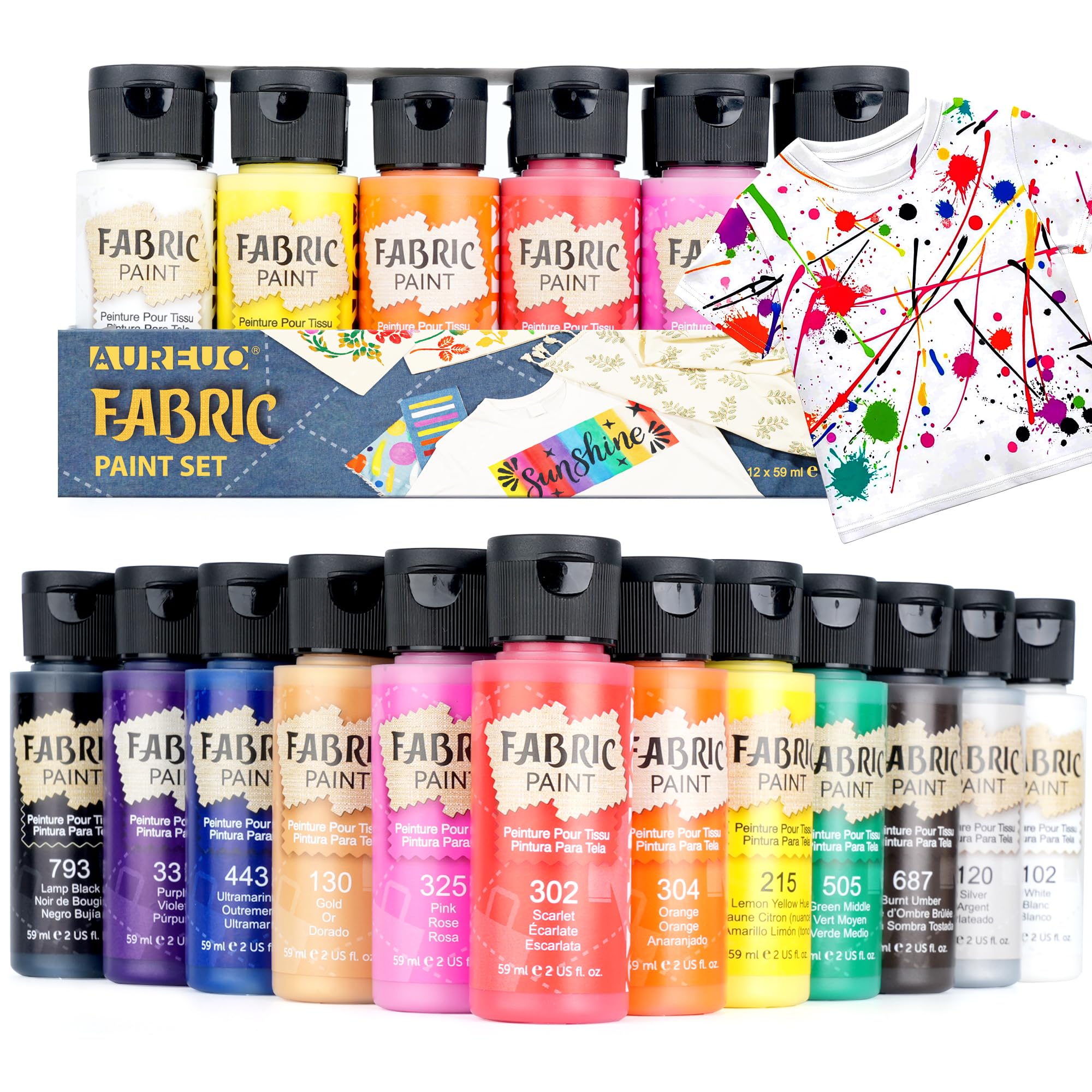 Amazon.com: AUREUO Acrylic Fabric Paint Set - 12 Colors x 2 Oz / 59ml -  Permanent Fabric Paint for Clothes, Non-Toxic Textile Paint for Canvas Tote  ...