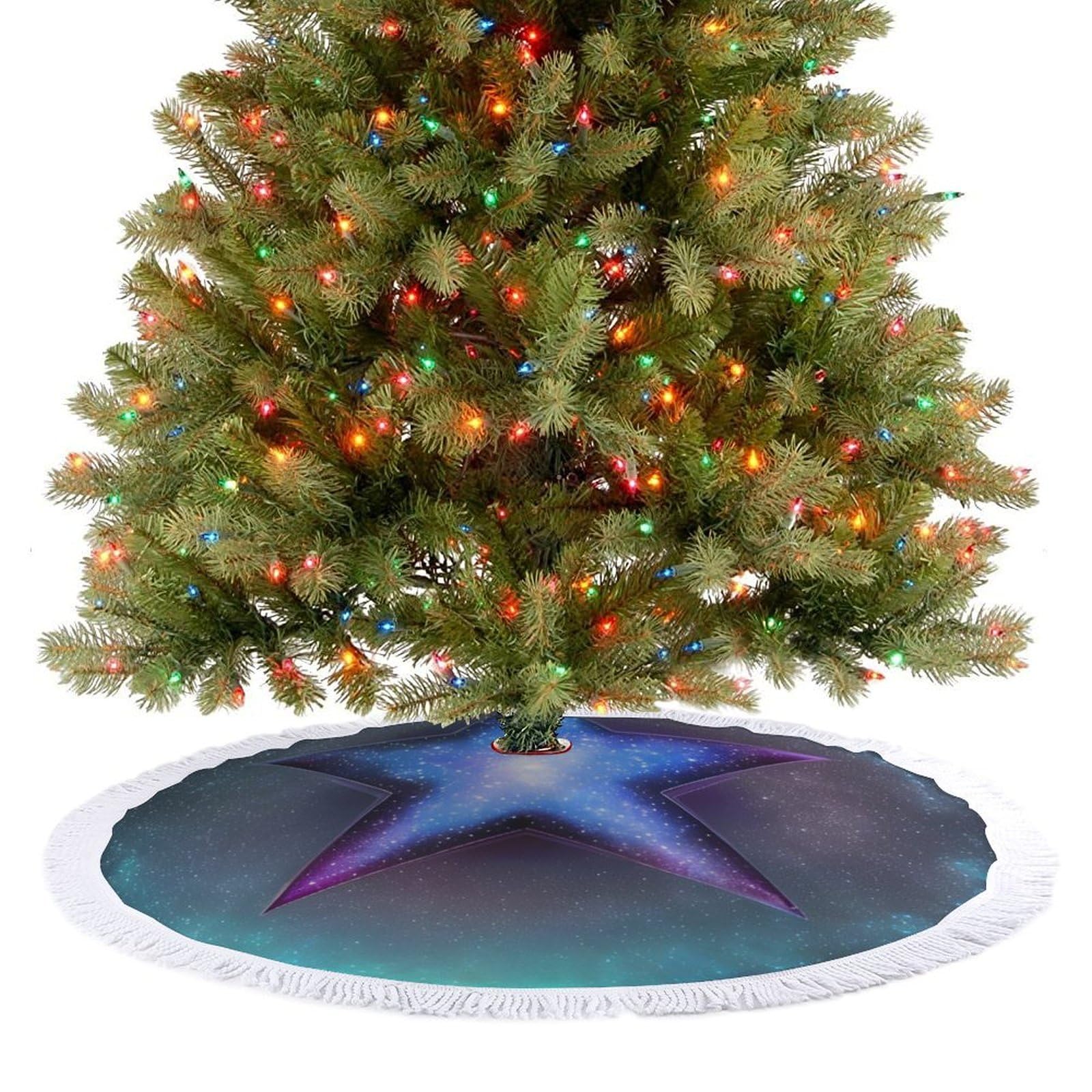 Stars Christmas Tree Skirt 36"x36" Rustic Xmas Tree Mat with Tassel Ornament Christmas Trees Cover Skirt Mat for Evergreen Trees Ornament Winter Holiday Mats Decorations