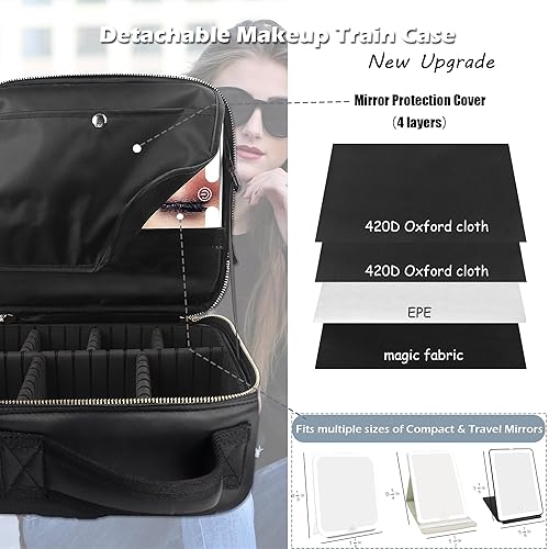 Miniatura 2 de Bolsa de maquillaje de viaje, bolsa de cosméticos, bolsa organizadora de maquillaje con espejo iluminado, brillo ajustable en 3 escenarios de color,