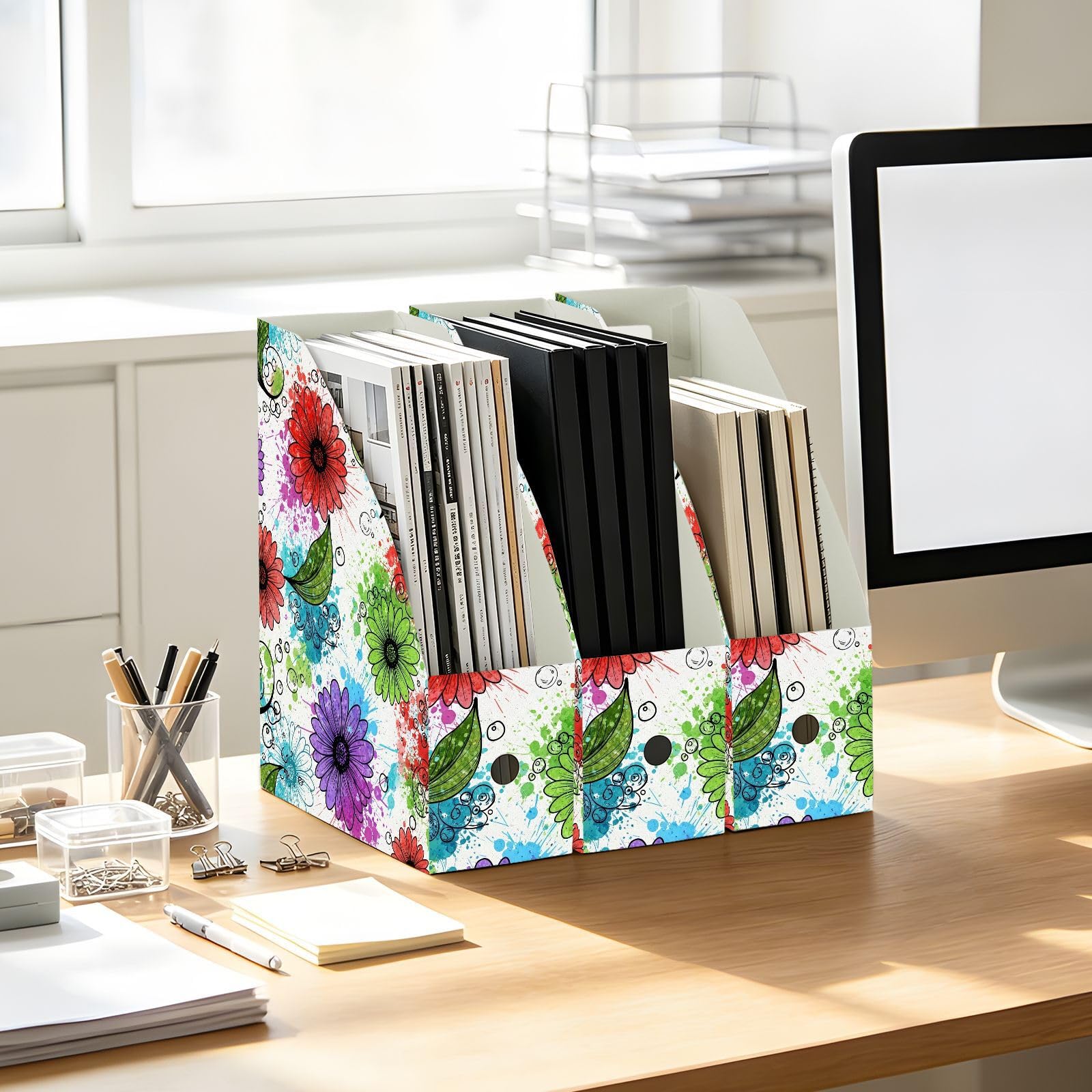Accattivante organizzatore bianco della cartella di file del fiore