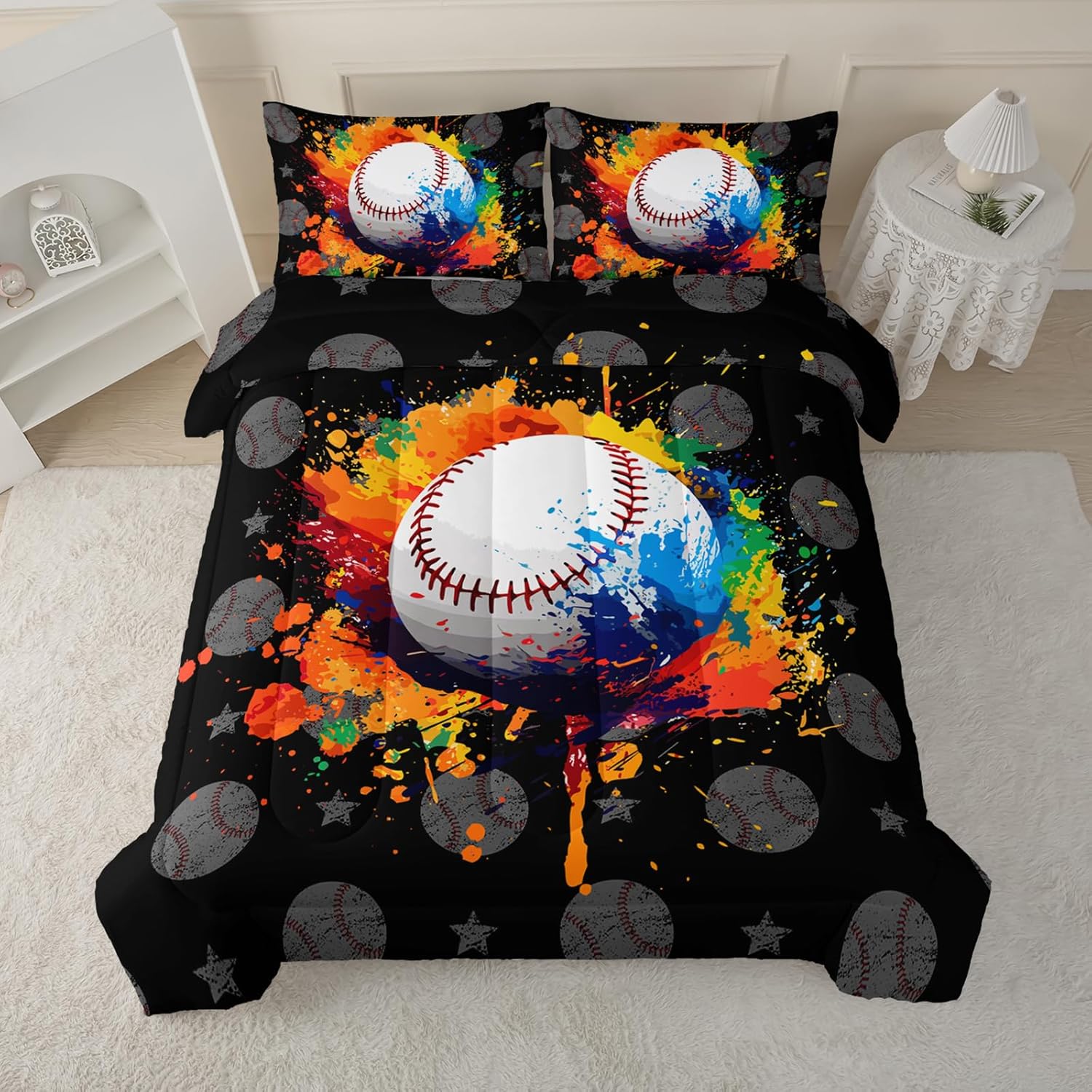 QOOMO Baseball Comforter Full Size,Graffiti Kids Comforter