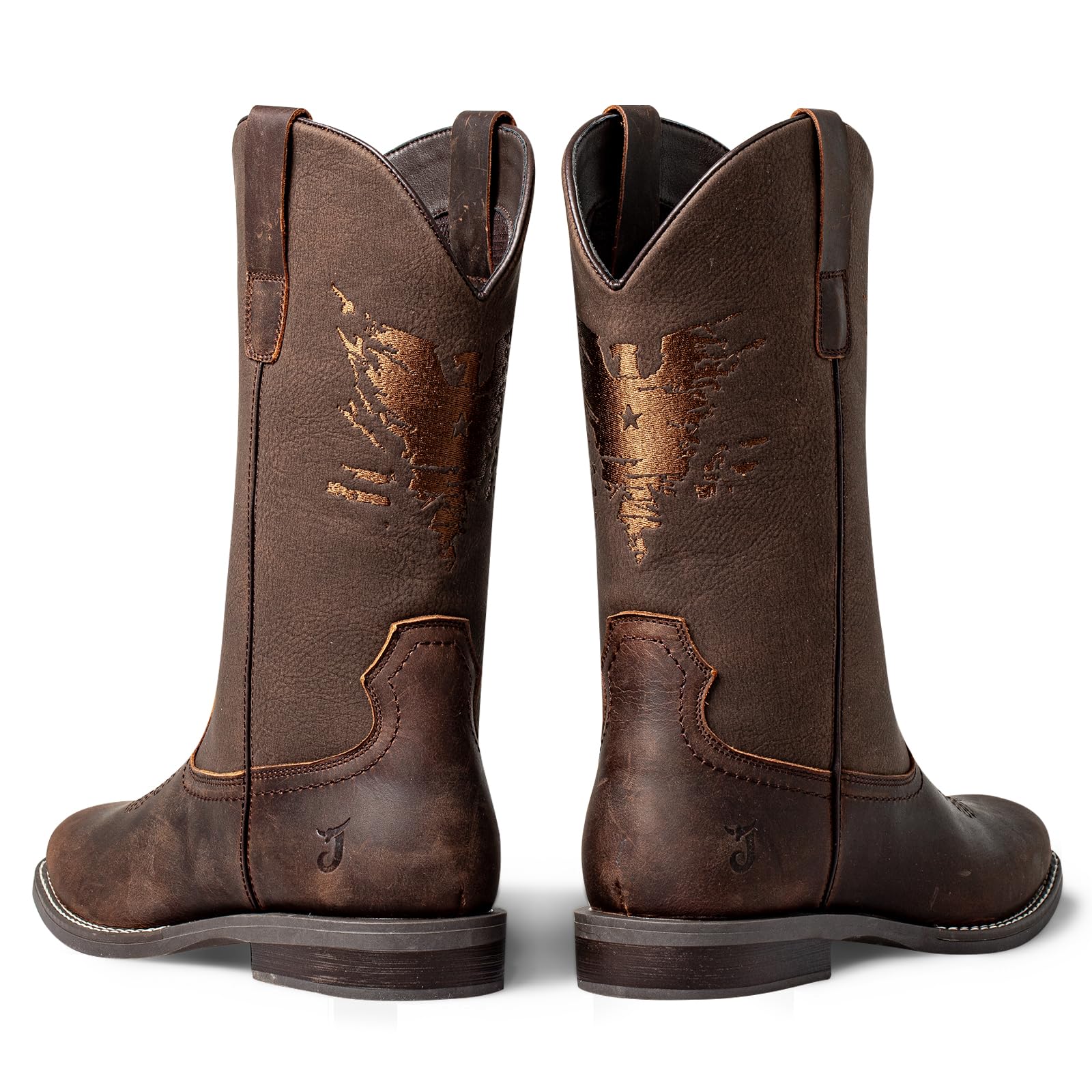 J's.o.l.e Cowboystiefel aus Leder für Herren, quadratischer Zehenbereich, Western-Stil, zum Reinschlüpfen, bestickt, Landarbeit, Reitkleid, Stiefel, Braun