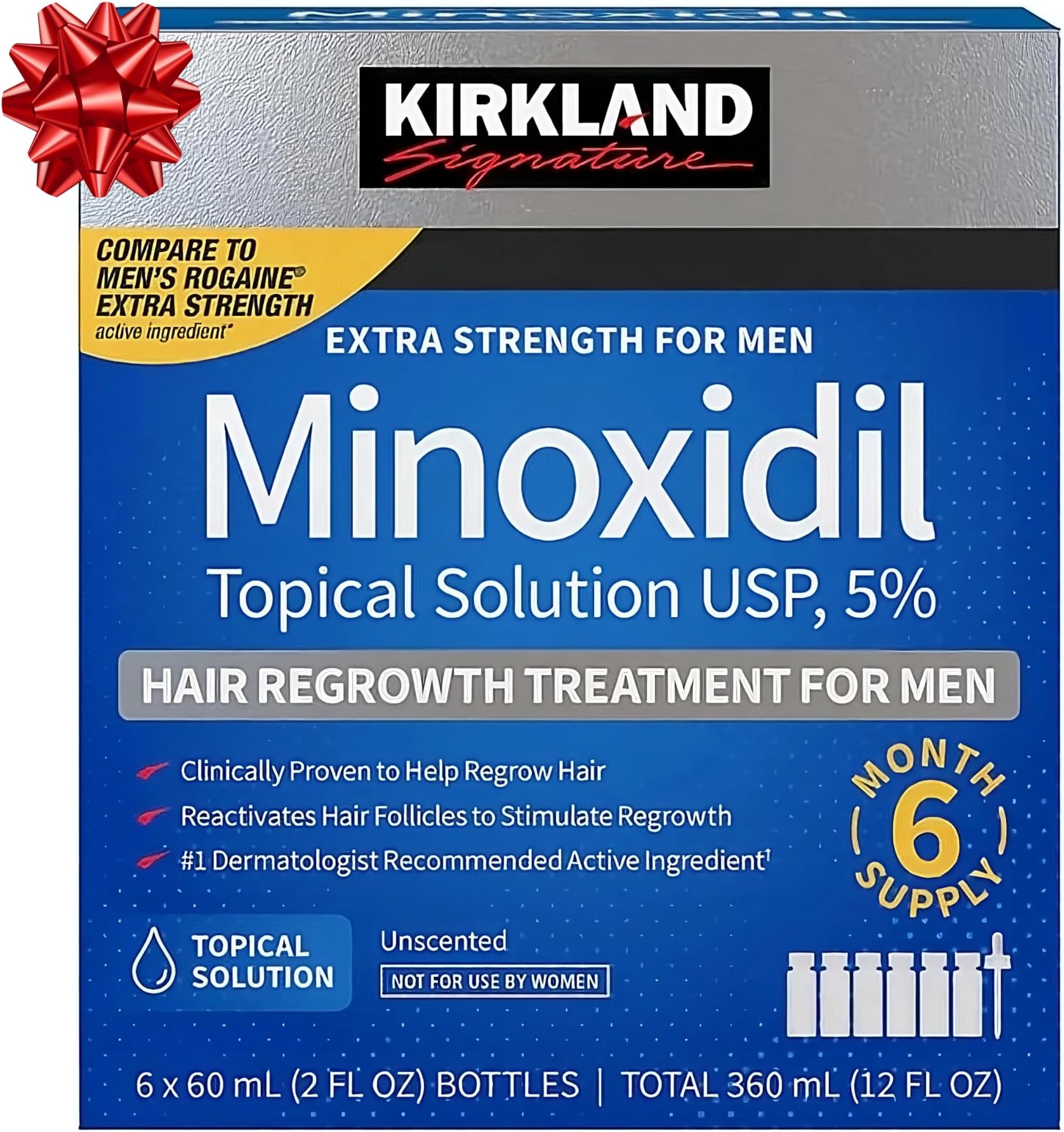 Minoxidil for Men 5% Topical Solution Extra Strength Hair Regrowth Treatment, Dropper Applicator Included (6 month supply), Clear, Includes Cleaning Cloth and Traveling Pouch