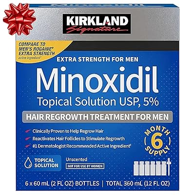 Minoxidil for Men 5% Topical Solution Extra Strength Hair Regrowth Treatment, Dropper Applicator Included 6 month supply, Clear, Includes Cleaning Cloth and Traveling Pouch