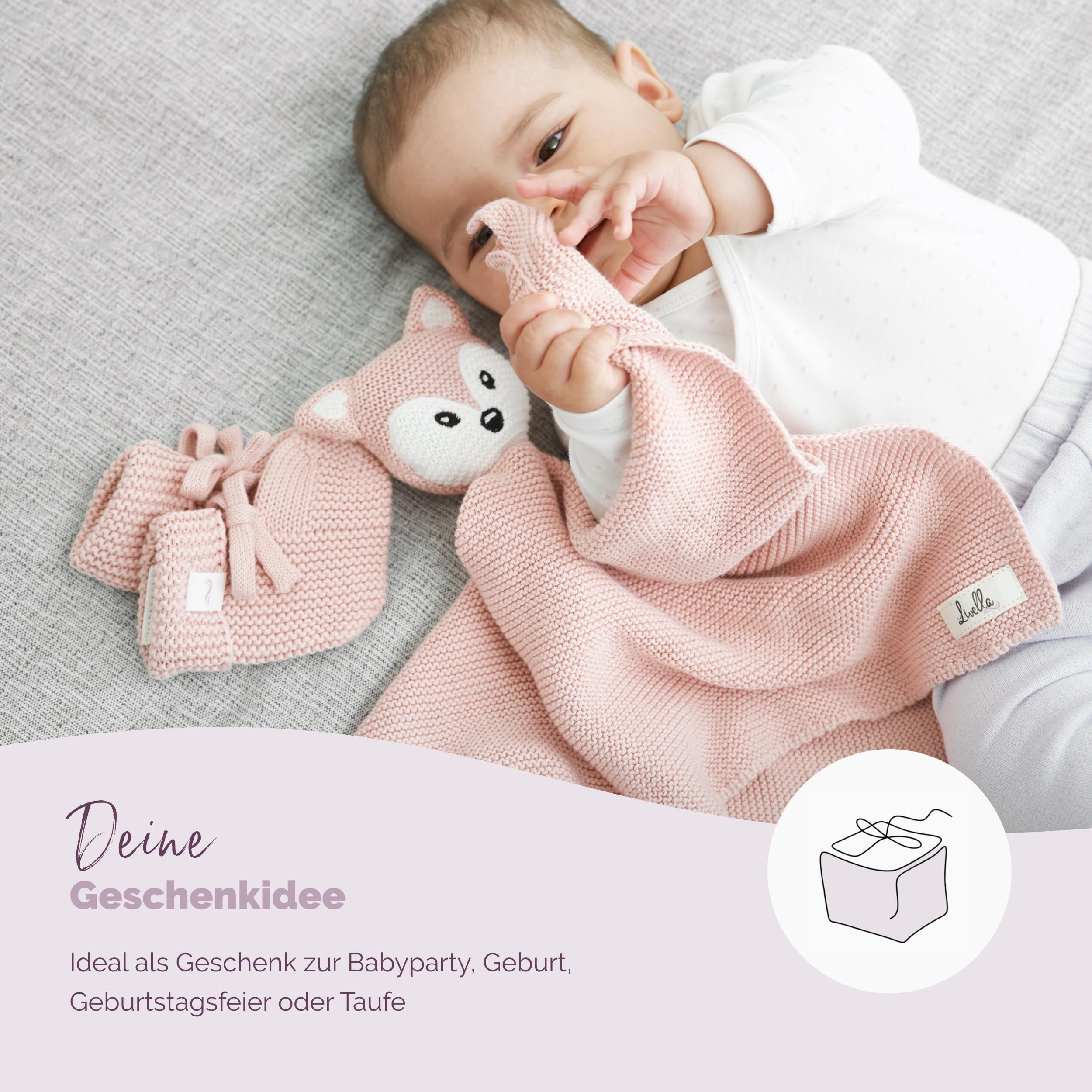 Vicloon Knuffeldoek, knuffeldoek met haas-kop, dubbellaagse tule van 100% biologisch katoen, babycadeau voor geboorte jongen en meisjes(Roze