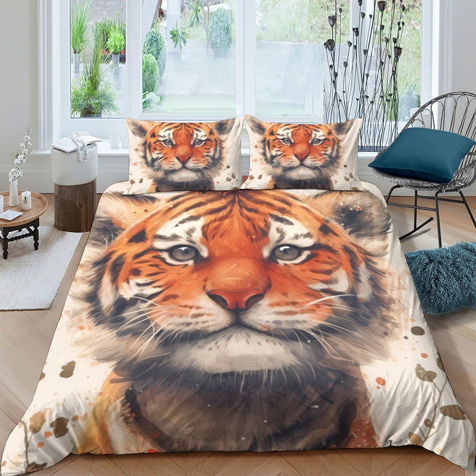 Ctjqhvkz Style-5 3D Printed Tiger Face Fitted Sheet Microfiber Soft Bed Cover For Bedroom Guest Room Decor Mattress Protection Single（135X200cm）