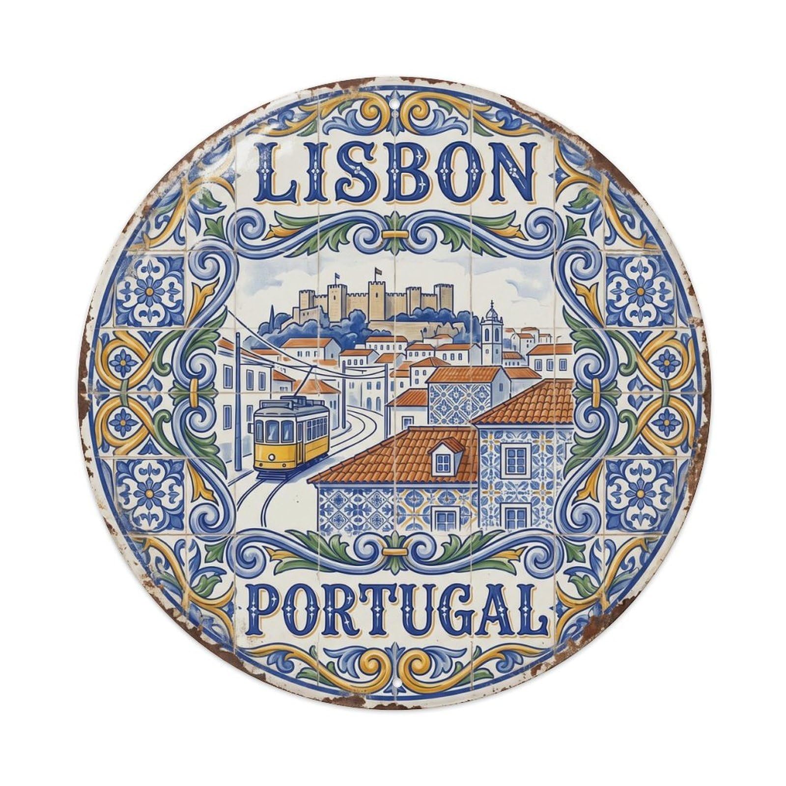 Okahys 8X8inch(20X20cm) Vintage Travel Lisbon Skyline Portugal Metal Tin Sign