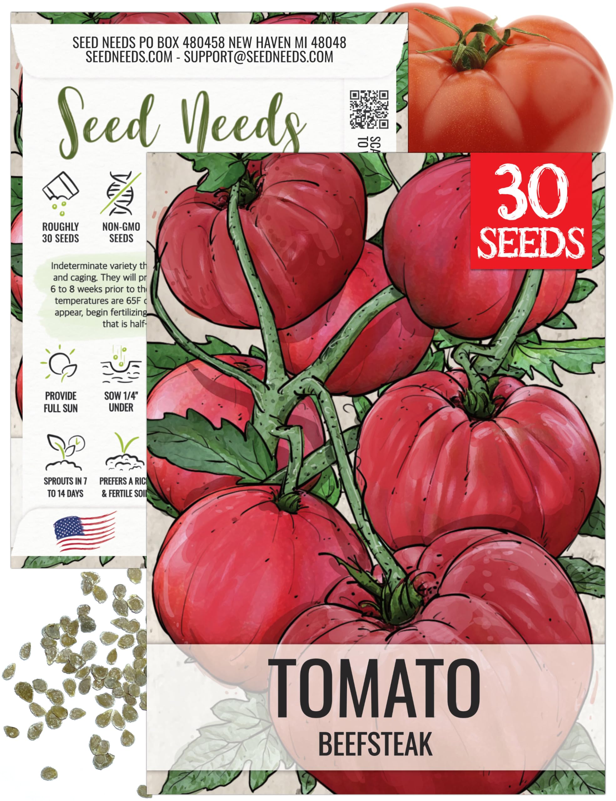 Amazon.com : Seed Needs Tomato Seeds for Planting Indeterminate True  Beefsteak Tomatoes - Non-GMO Heirloom & Untreated Vegetable Seed to Plant a  Home Grown Outdoor Veggie Garden (1 Pack) : Patio, Lawn