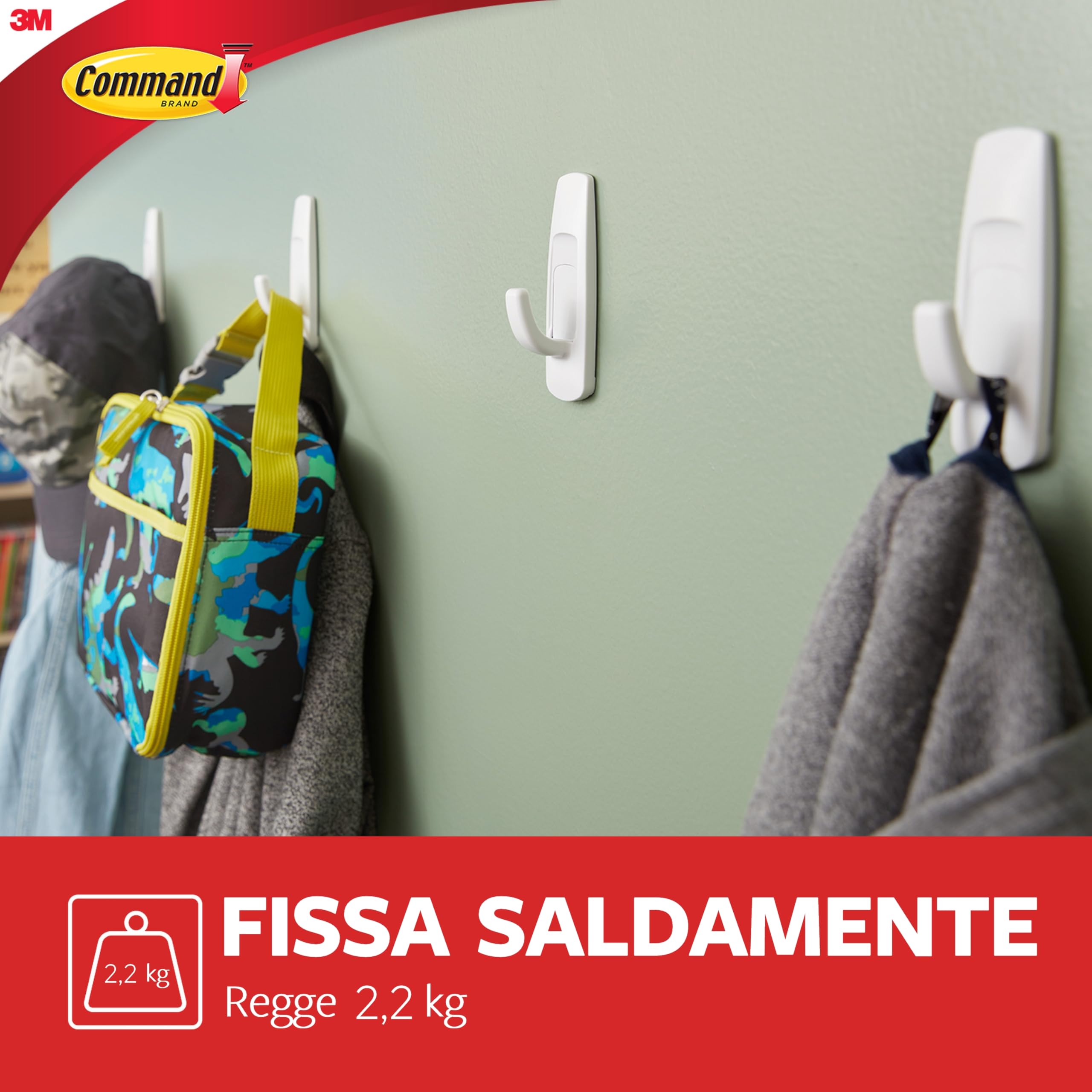 Command Gancio adesivo in plastica multiuso GP003-7NA Bianco Grande 7 ganci 12 strisce