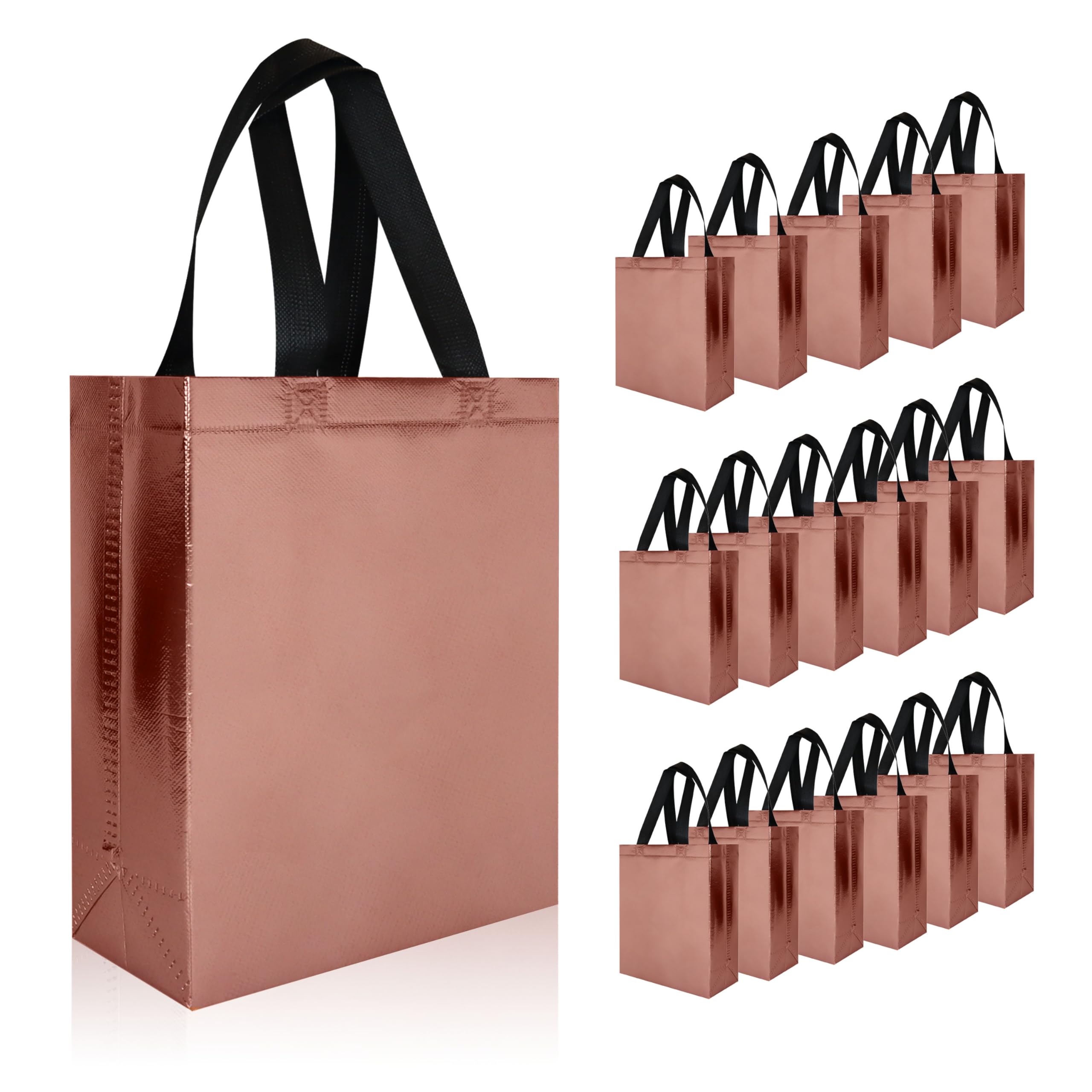cabzymx Glossy Small Gift Bags 18 pcs, Rose Gold Non-woven Christmas Treat  Bags, x x In Reusable Goodie Bags Bulk with Sturdy Base