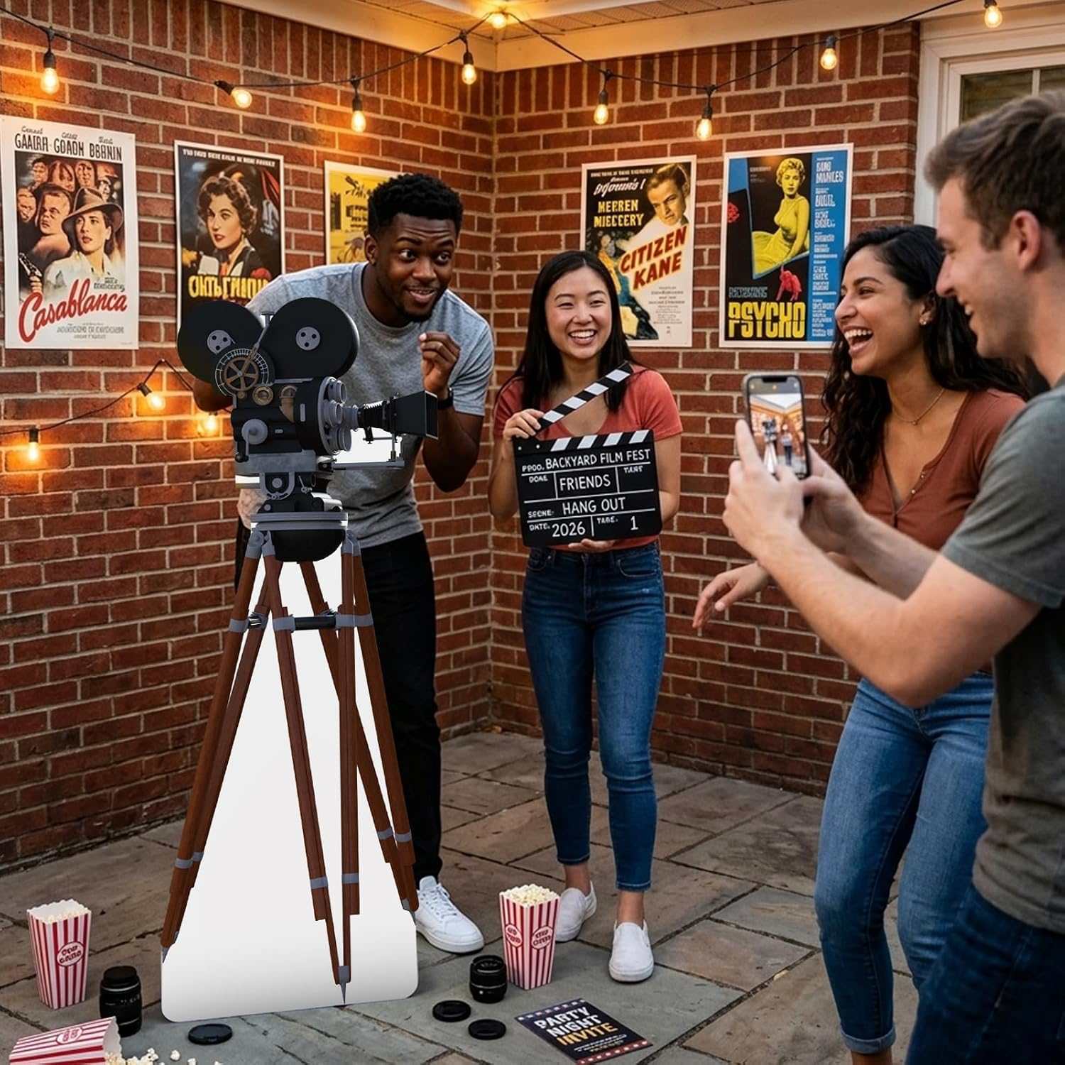 4ft Vintage Cinema Camera Cardboard Cutout, Life Size Movie Premiere Standup for Red Carpet Theme Party Decorations Director Camera Photo Booth Props Film Night Event Theater Room Decorations