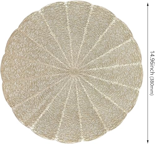Miniatura 4 de Juego de 6 manteles individuales redondos de vinilo dorado de 15 pulgadas, fáciles de limpiar, antideslizantes, resistentes al calor, para mesa de