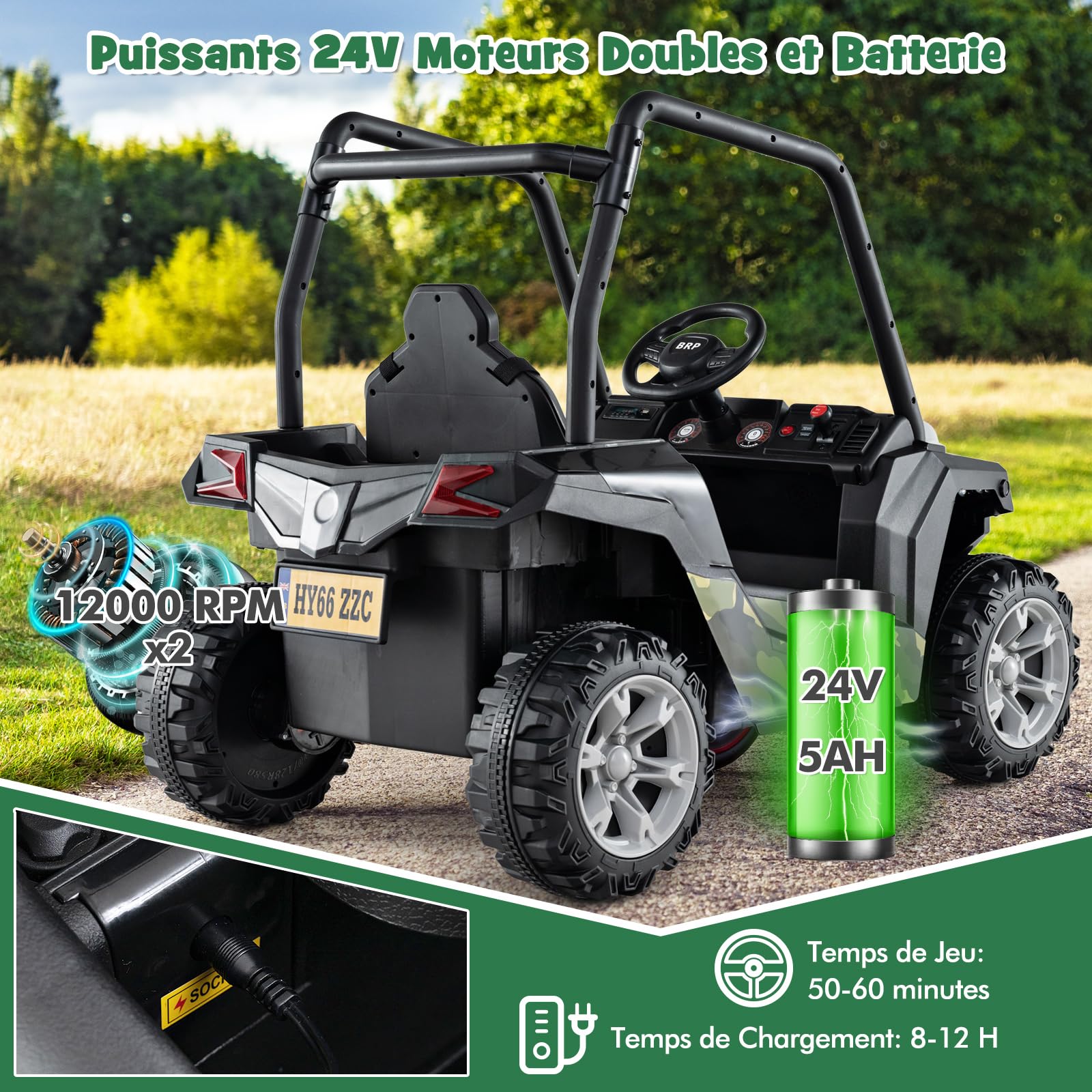 COSTWAY 24V Voiture Électrique Enfant avec Télécommande & 3 Vitesses(2,5-4,5km/h), Véhicule Électrique à 4 Roues avec Musique & Lumières LED, Démarrage Lent, Charge 30kg pour 3-8 Ans (Vert)