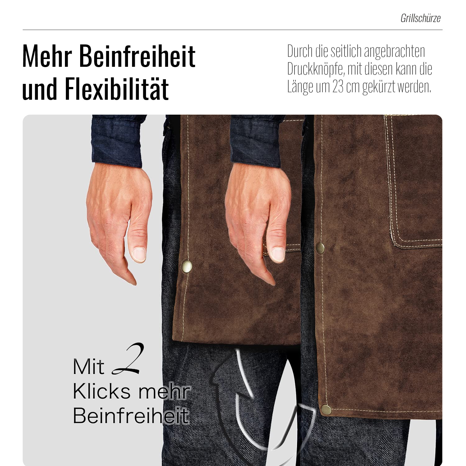 ROUGH Arbeitsschürze Lederschürze aus Büffel Wild Leder Schürze, Rauleder, Grillschürze, Gastronomie, Barista, Kochschürze | 61x94 cm | Variabel von M - XXL in 3 Farben