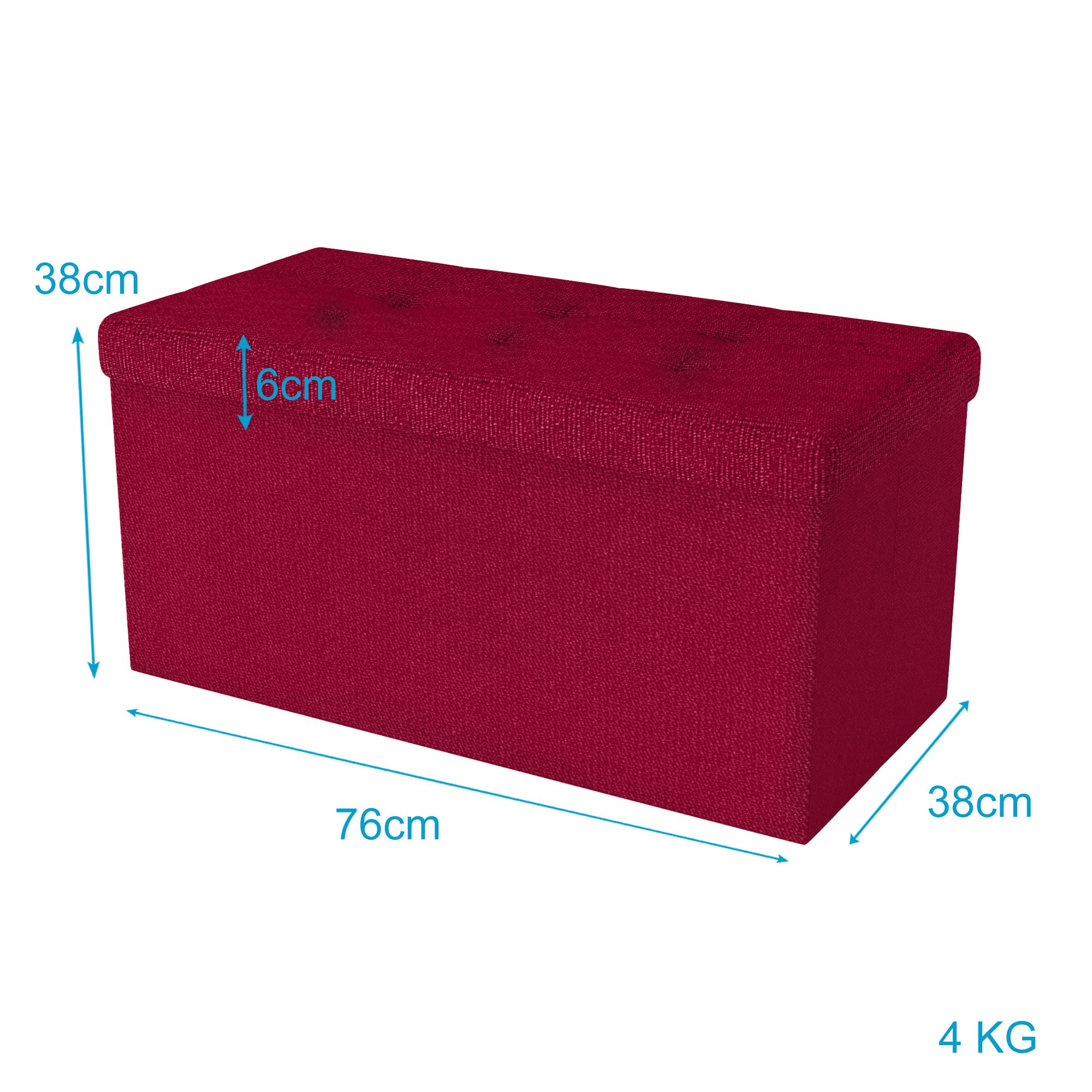 INTIRILIFE Banco Plegable 76x38x38 cm en Rojo - Cubo Con Tapa y Espacio de Almacenamiento de Tela Con Huecos - Asiento Reposapiés Plegable Caja de Almacenamiento Cofre Taburete