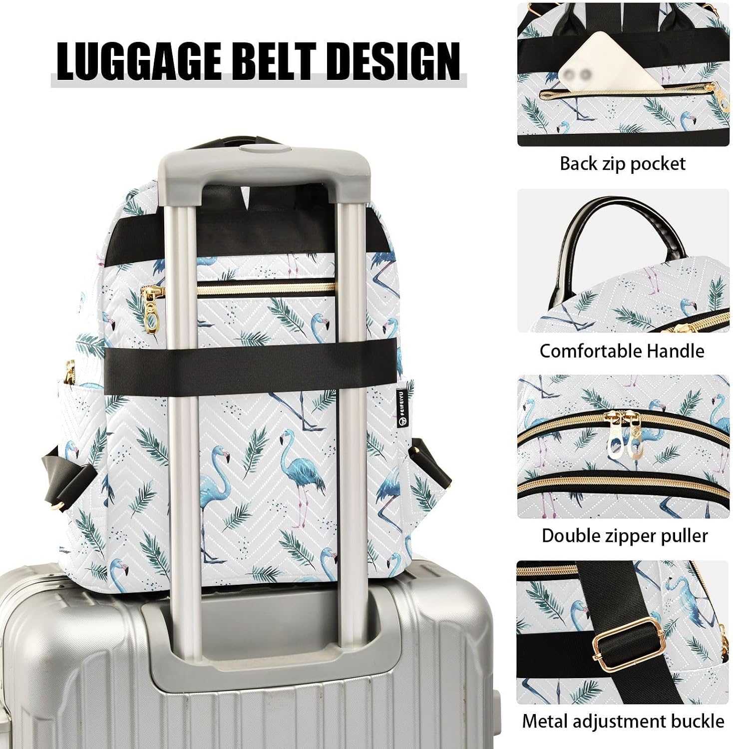 Blue Flamingo Leaves Backpack Purse for Women Shoulder Bag Fashion Daypack Ladies Handbag Lightweight Travel Bag Rucksack