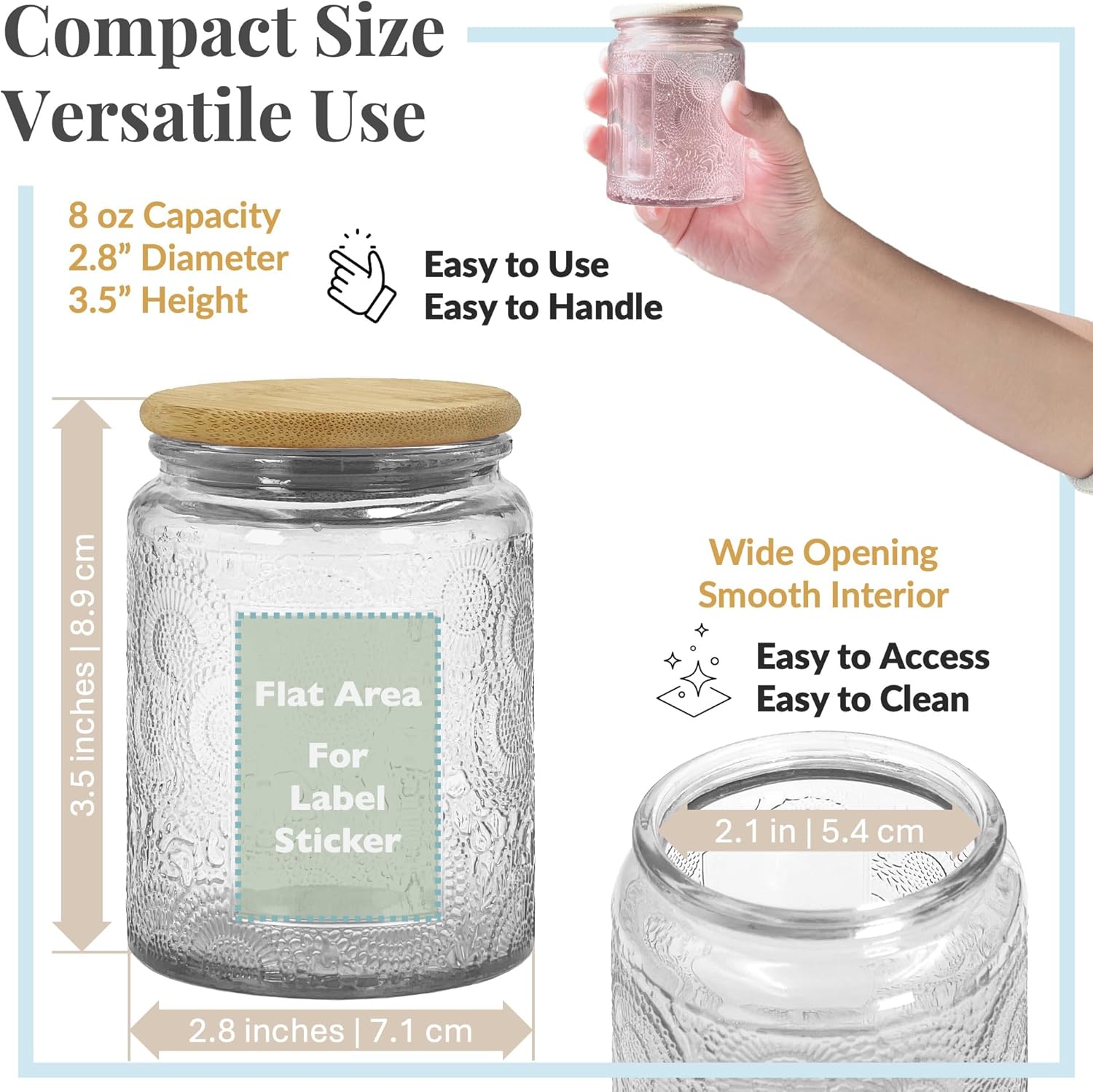 8oz Decorative Glass Jars with Airtight Bamboo Lids (4 Colors - 20pc), Vintage Food Storage Containers, Home Décor Candle Making Parties Wedding Baby Shower Favors Gift
