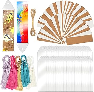 Kraft Paper Blank Bookmarks Cardstock 50 PCS Bulk for DIY Classroom Projects Gifts Tags with Tassels PVC Tags (White & Brown)