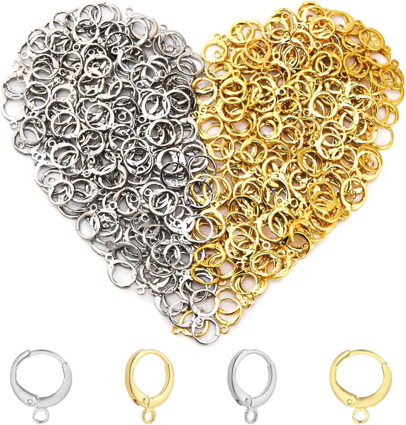 50Pcs 18K Gold Filled Earring Hooks for Jewelry Making, Round Lever Back Earrings Jump French Hook, Earring Supplies Findings Ear Wire with Open Loop for DIY Designs Earring Making (Silver)