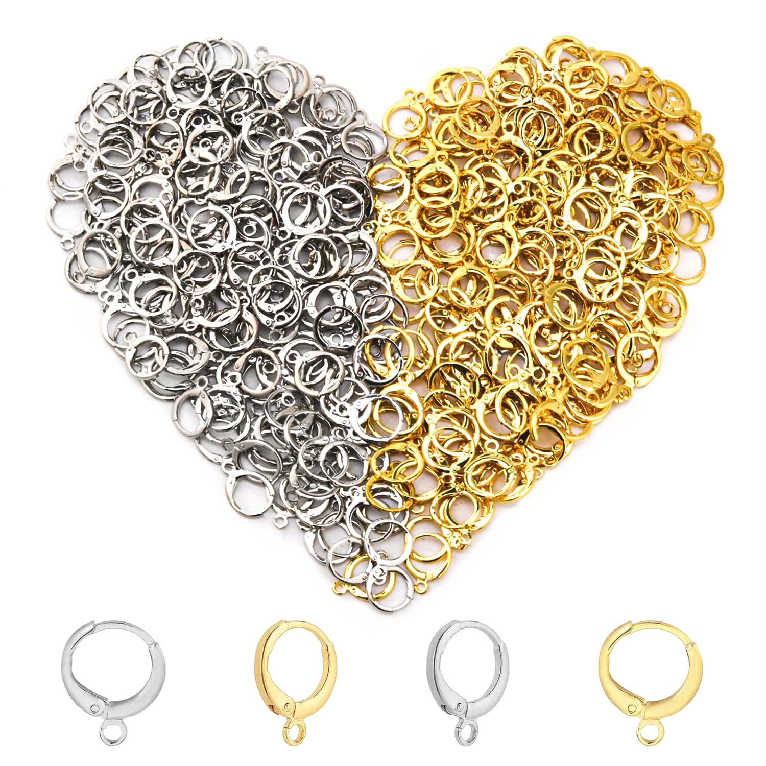 50Pcs 18K Gold Filled Earring Hooks for Jewelry Making, Round Lever Back Earrings Jump French Hook, Earring Supplies Findings Ear Wire with Open Loop for DIY Designs Earring Making (Silver)