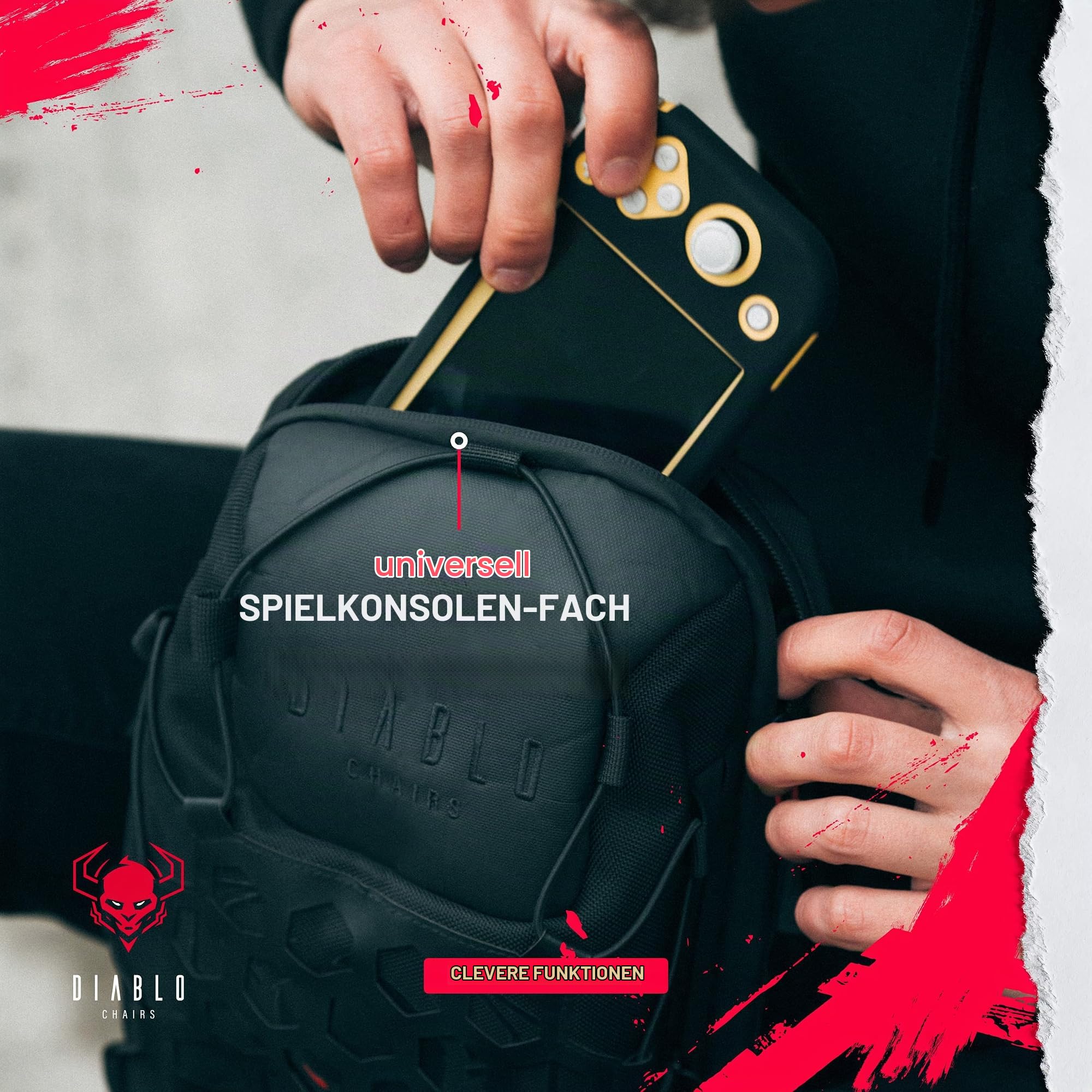 Diablo Umhängetasche Schulterrucksack Brusttasche USB-Anschluss Anti-Diebstahl Zahlenschloss für Reißverschluss 11 Taschen Wasserdicht