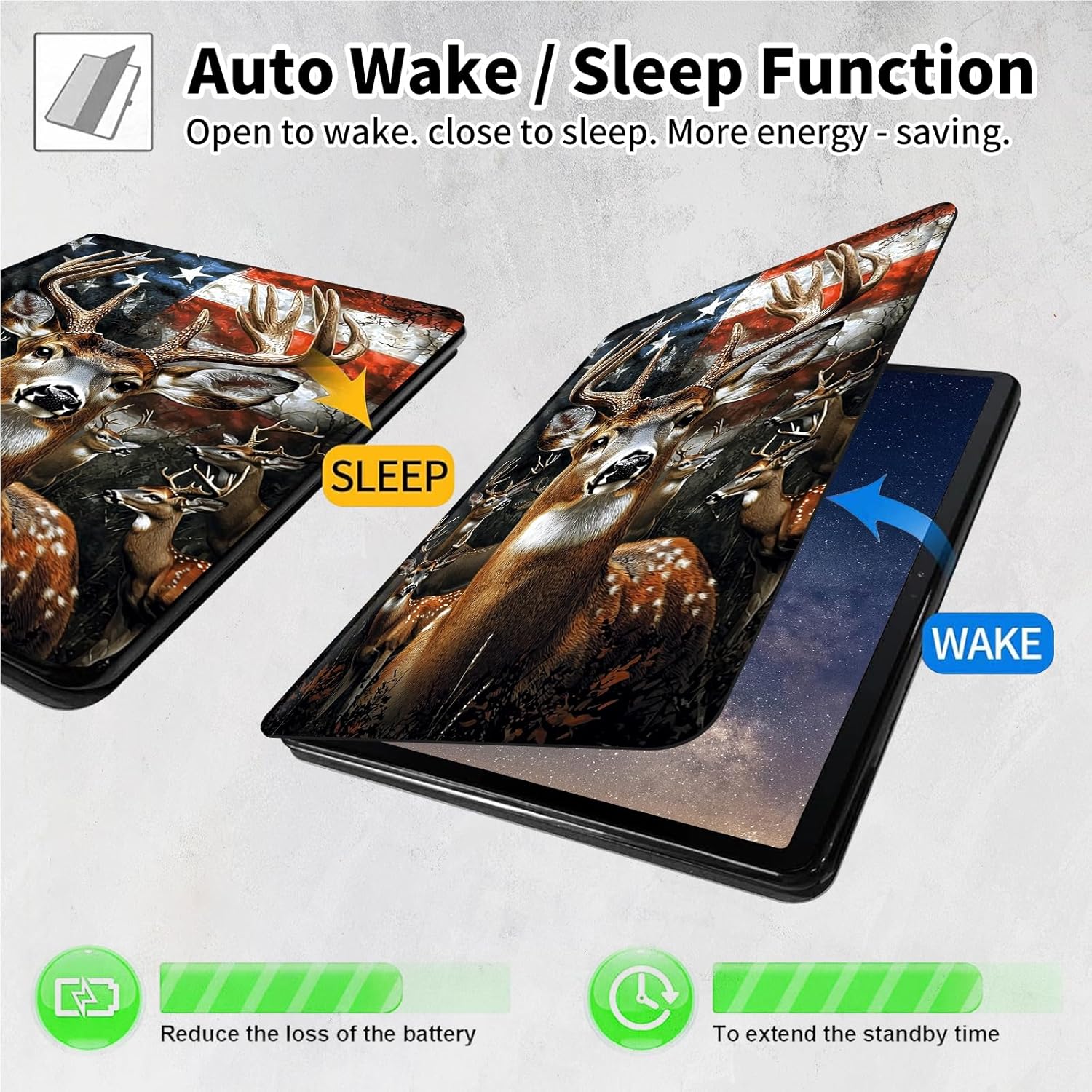 Case for iPad (A16) 11th Generation 11 Inch (2025),iPad 10th Generation 10.9 Inch (2022),360 Degree Rotating Multi-Angle Viewing Case with Auto Sleep/Wake-Deer American Flag Maple Leaf
