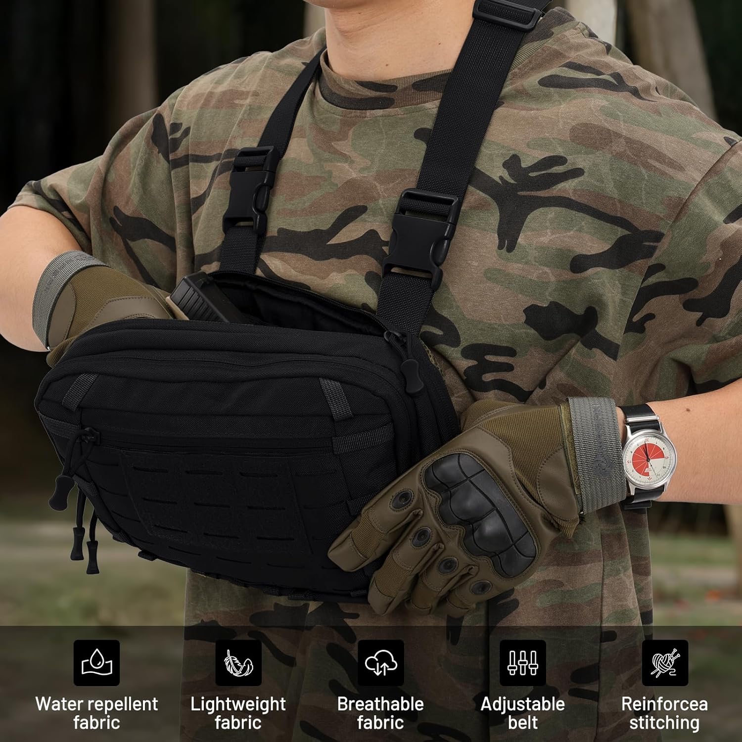 Tactical EDC Chest Bag Utility Molle Chest Rig Pouch with CCW Compartment Adjustable Strap Outdoor Chest Pack