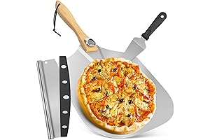 Aluminum Pizza Peel with Wooden Handle & Rocker Cutter Set