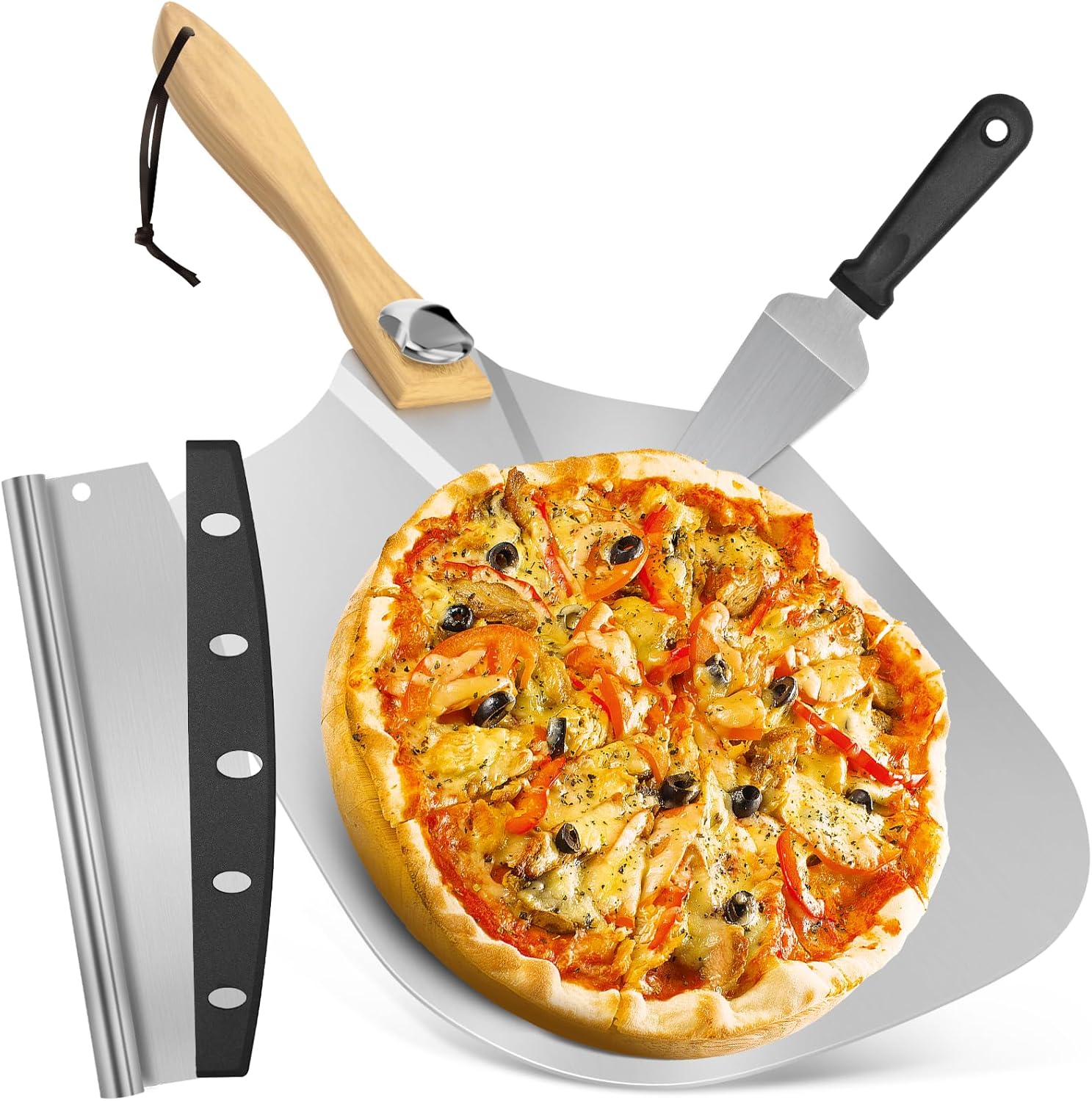 Pizza Peel Aluminum Pizza Spatula, 12 x 14 Inch Metal Pizza Paddle with Foldable Wooden Handle & Rocker Cutter, Pizza Peel Set for Family Pizza Oven Baking Pizza, Dough, Bread & Pastry Pizza Peel Aluminum Pizza Spatula, 12 x 14 Inch Metal Pizza Paddle with Foldable Wooden Handle & Rocker Cutter, Pizza Peel Set for Family Pizza Oven Baking Pizza, Dough, Bread & Pastry