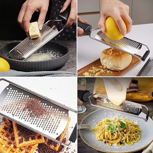 Miniatura 4 de ISZW Lemon Zester Rallador - Acero inoxidable 2 en 1 hoja ancha con mango y cubierta protectora para queso, cítricos, jengibre, ajo, nuez moscada,