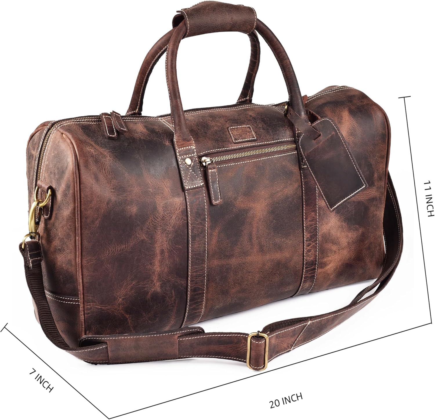 Leather Village Leather Duffel Bags for Men & Women-Stylish Travel Weekender Carry-On Sports Gym Overnight Luggage Bag - 20 Inch - Rustic Brown - Image 6