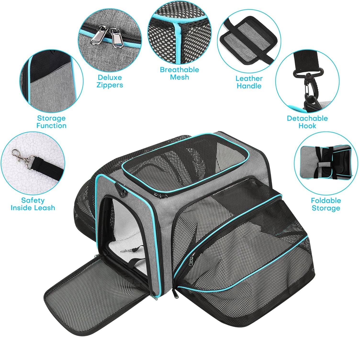 Premium Pet Carrier – Dog & Cat Travel Bag, Airline Approved, Soft-Sided Design for Small to Large Pets, TSA Compliant, Expandable & Collapsible (Gray)