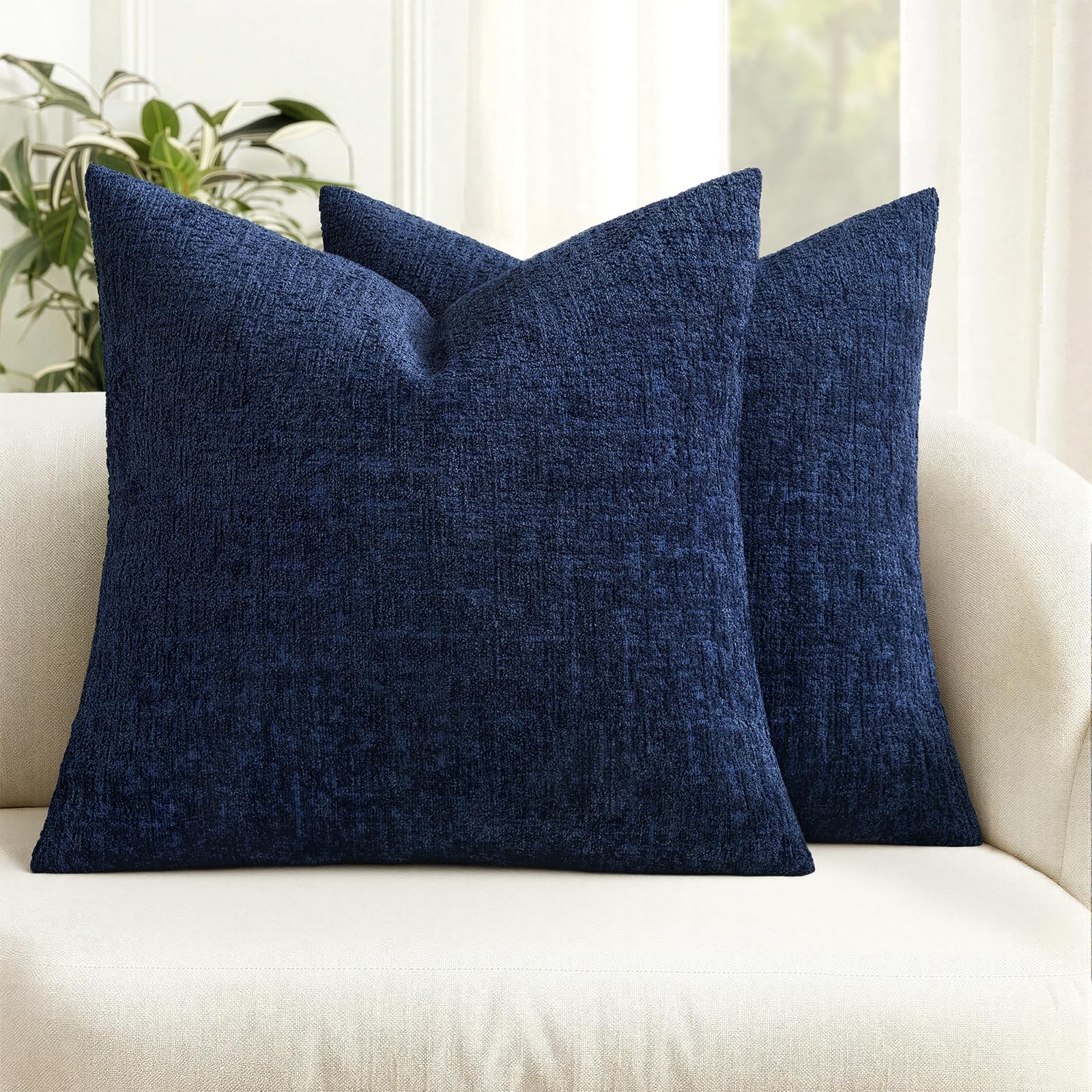 MIULEE Decorative Throw Pillow Covers 18x18 Pack of 2 Beige Couch Pillow Covers Soft Cozy Textured Chenille Pillowcases for Home Decor Sofa Living Room Cushion Bedroom — view 9