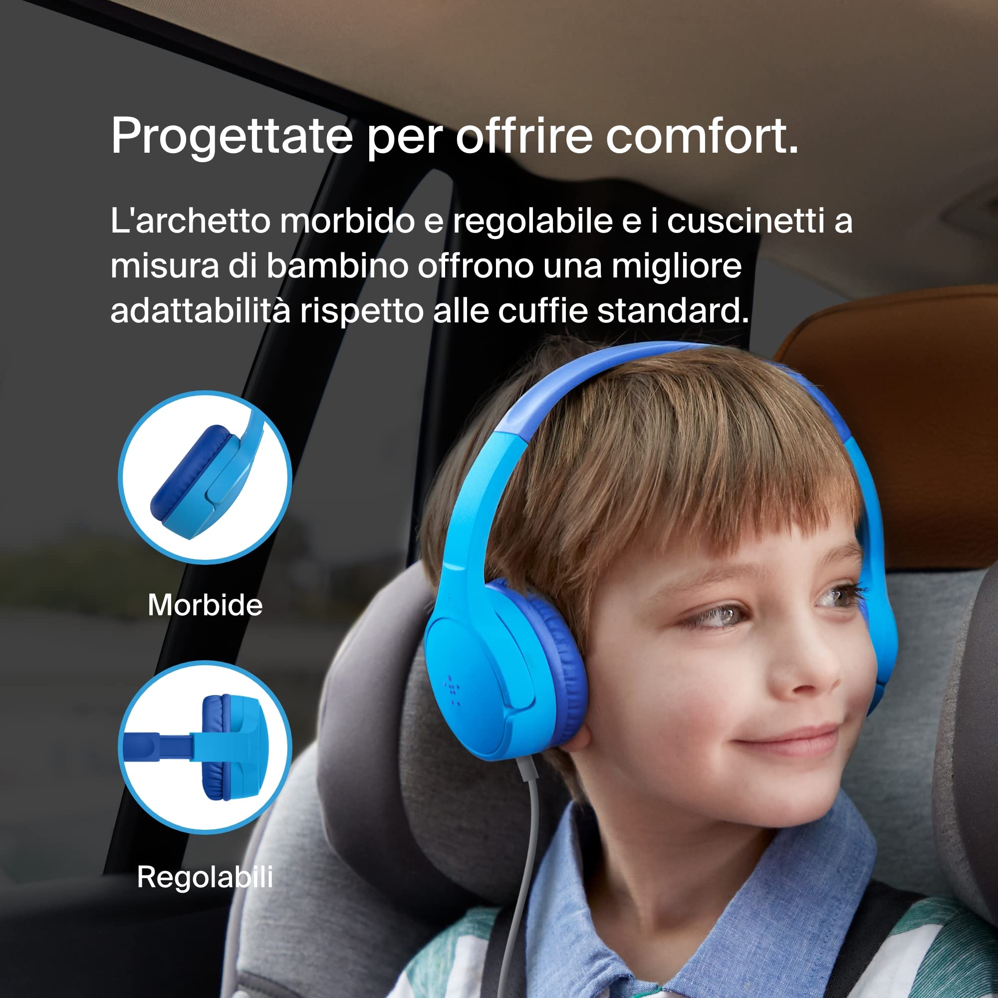 Belkin SoundForm Mini Cuffie On-Ear per Bambini con Microfono AUX 3,5 mm Blu